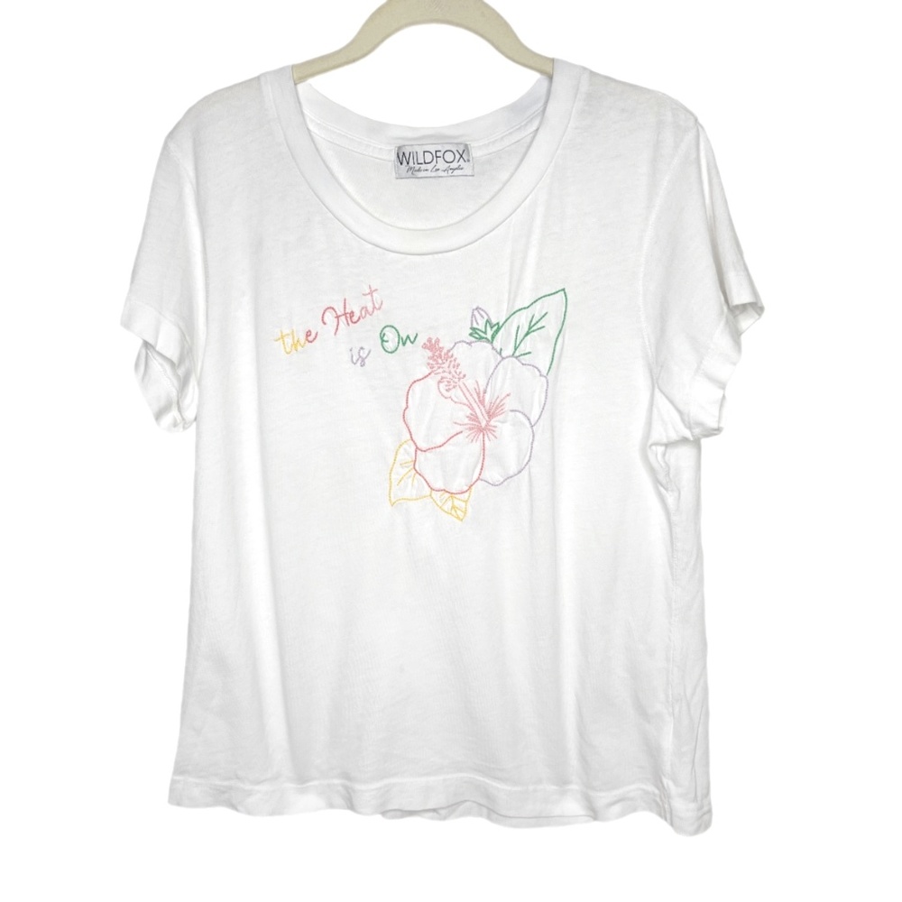 Wildfox | Heat No 9 Tee Clean White Heat is On Embroidered XL Hibiscus